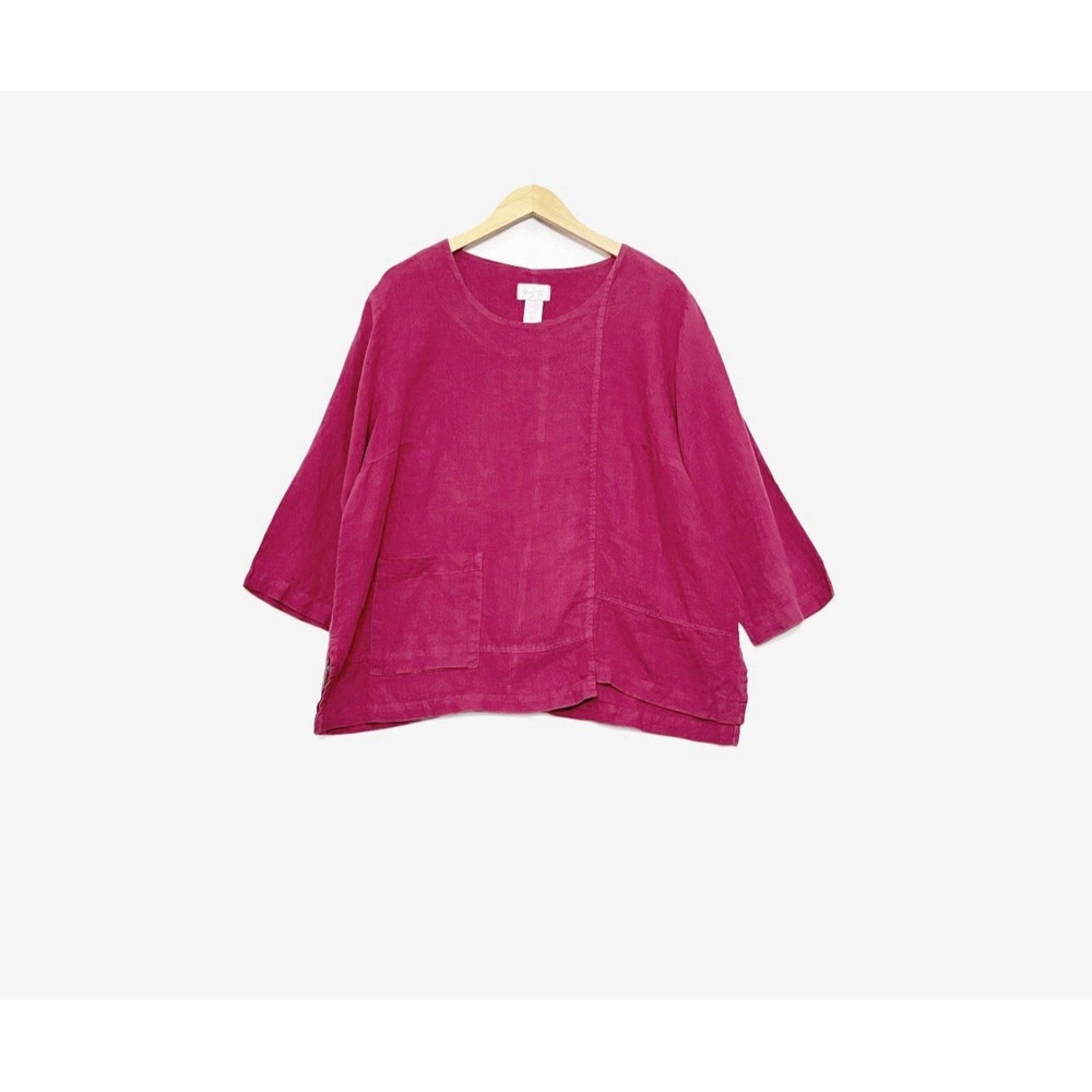 Mosaic USA 100% Linen Tunic Top Sz XL Burgundy Boho Lagenlook Beachy Lagom
